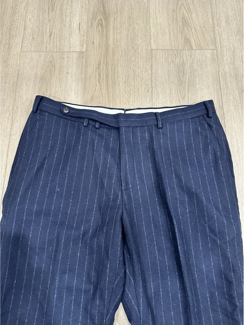Suitsupply Circular Wool Flannel Striped Navy White Dress Pants Trousers 38x25